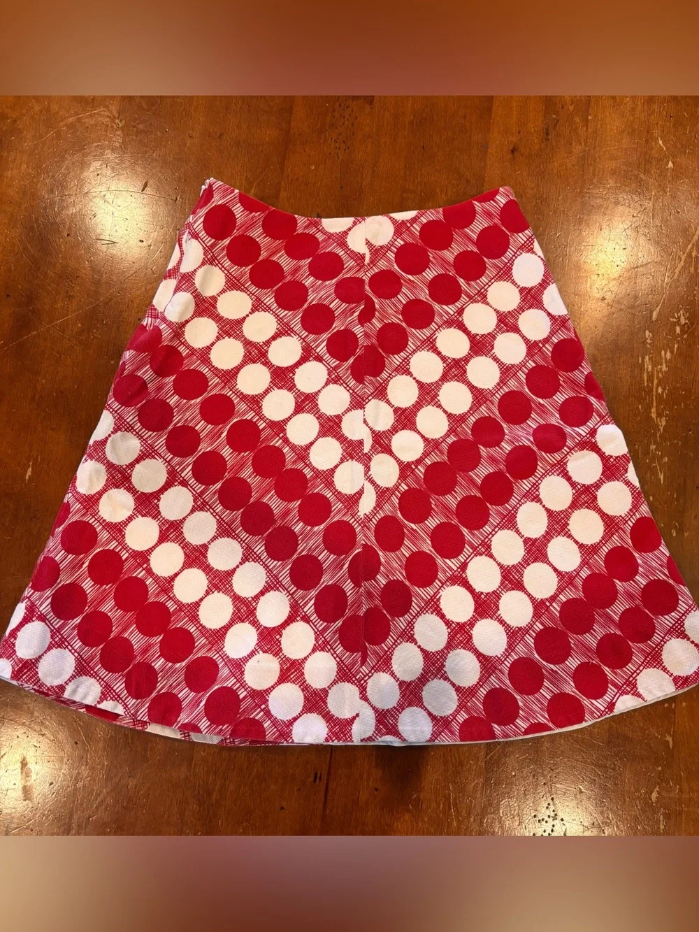 Elevenses (Anthropologie) Women's Red and White Polka Dot A-Line Skirt - US6